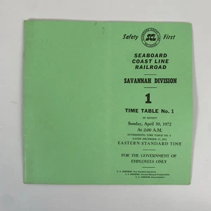 1972 Seaboard Coast Line Railroad Time Table 1 Savannah Division SCL ETT - Picture 1 of 12