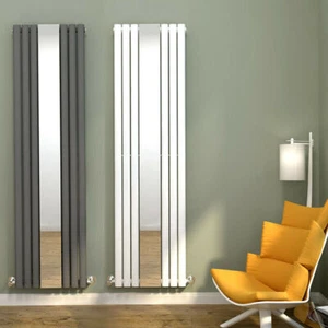 Designer Vertical Radiator Mirror Oval Column Panel White Anthracite 1800x500mm - Picture 1 of 21