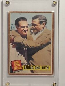 1962 Topps Baseball, Gehrig and Ruth #140, Good card, in 4 screw holder