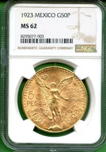 MEXICO 1923 50 PESO GOLD 1.2057 OZ NGC MS 62 - Picture 1 of 2