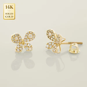 Aretes de diamantes naturales mariposa oro macizo 14K REALES joyería mínima - Imagen 1 de 9