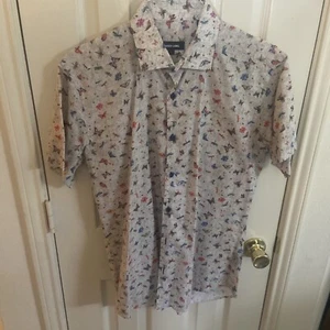 Jared Lang Men’s Short Sleeves Butterflies pattered Cotton Shirt size L - Picture 1 of 6