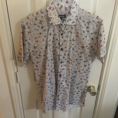 Jared Lang Men’s Short Sleeves Butterflies pattered Cotton Shirt size L - Image 1 of 4