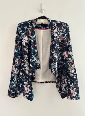 New Look Jacket Women's Floral Shoulder Pads Waterfall Lightweight Open Size 10 - Image 1 of 4