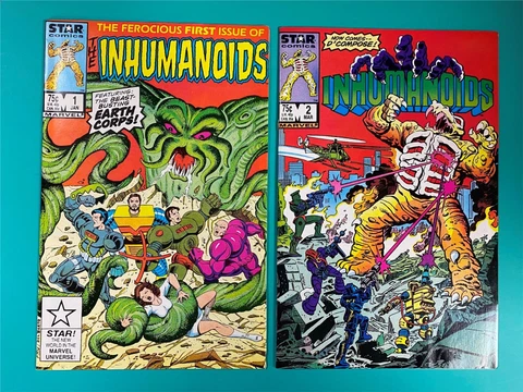 2x INHUMANOIDS # 1 & 2 Action Figure Comic ~ 1987 ~ MARVEL ~ D'COMPOSE ~ VINTAGE Cover