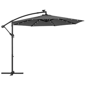 More details for cantilever garden parasol led lights 3 m banana patio umbrella with base upf 50+