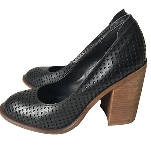 Kelsi Dagger Brooklyn 4" heel shoes black chunky perforated leather women 8.5