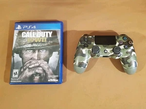 PS4 Dualshock 4 Controller Green Camo Call Of Duty WW2 WWII Limited Edition - Picture 1 of 9