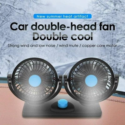 Dual Head Air Fan For Car Alternative Plug In Vehicle Fan 360° Rotating Cooler - image 1 of 4