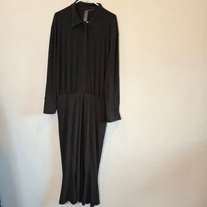 Vestido camisero negro grande Norma Kamali manga larga cola de pez para mujer - Imagen 1 de 10