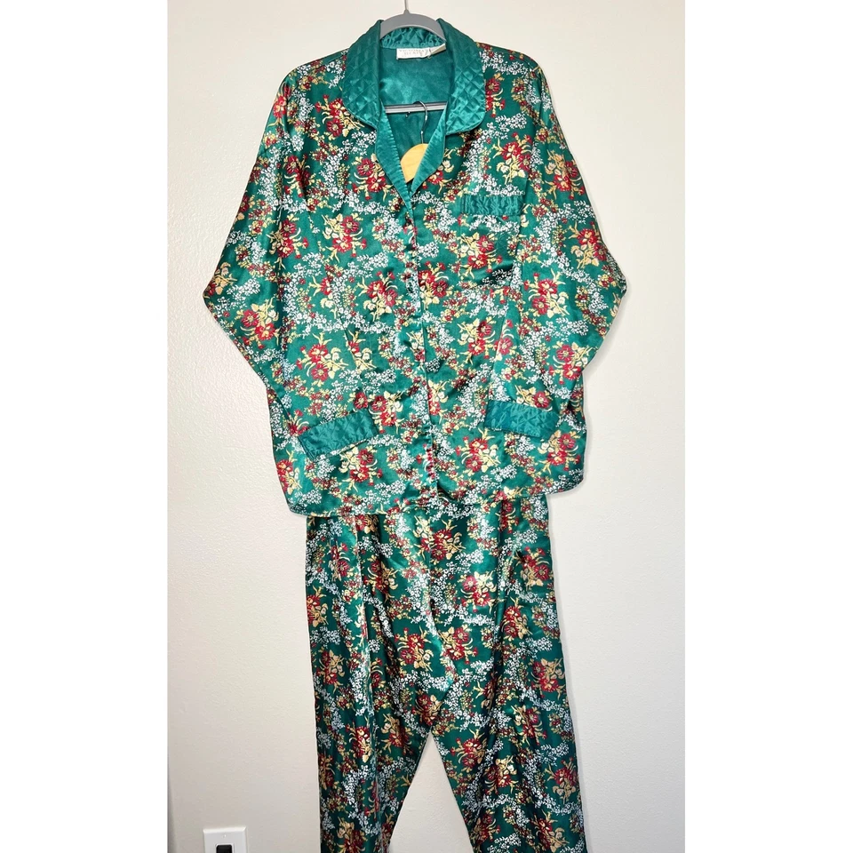 Conjunto de pijama de satén con etiqueta dorada vintage de Victoria's Secret verde para mujer L Foto 1 de 4