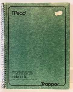 Vintage 1983 Mead Trapper Spiral Notizbuch mit Planungsanleitung grün -30 Shts links - Bild 1 von 8
