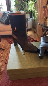 NEW GUCCI Elizabeth Half Horsebit Black Leather Mid-Calf Boots EU 38.5 / US 8.5 - Picture 1 of 3