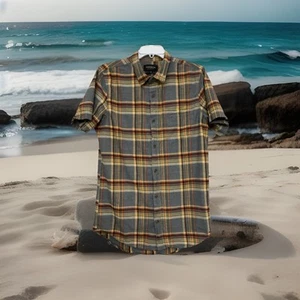 Camisa Pacsun manga corta a cuadros con botones 100% algodón suave ajuste más largo gris medio - Imagen 1 de 18