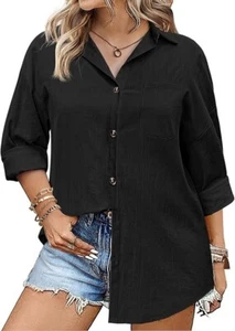 Women Plus Size Linen Button Down Shirts Long Sleeve Cotton Casual Collared 20W - Picture 1 of 5