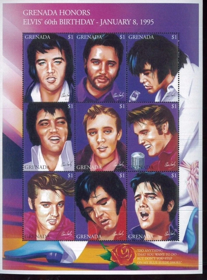 Mini hoja ELVIS PRESLEY azul "zapatos de gamuza" #2467 MNH - Granada E30 Foto 1 de 1