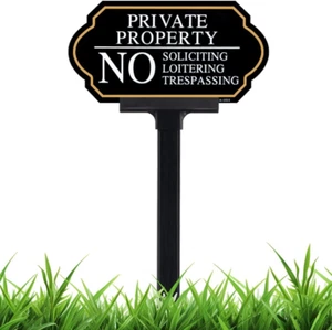 Private Property No Trespassing Sign with Stake, No Soliciting Sign for House 5X - Picture 1 of 7
