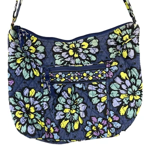 VERA BRADLEY Purse Indigo Pop Blue Floral Shoulder Bag Crossbody Quilted Hobo - Picture 1 of 13