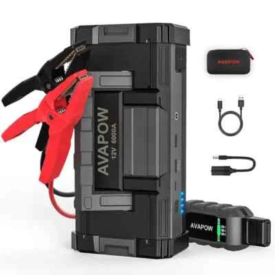 AVAPOW 6000A 24000mAh Car Battery Jump Starter 12V Dual USB Quick Charge and DC - Image 1 of 4