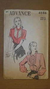 VINTAGE 1940' ADVANCE PATTERN #4686 SEWING MODEL WOMEN FASHION NEW YORK - Picture 1 of 7