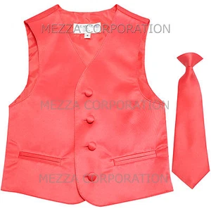 New Kids Boys Formal Tuxedo Vest Necktie Coral US Sizes 2-14 Wedding Party - Picture 1 of 4