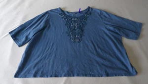 Liz & Me  Catherines 4XWP Petites  30/32WP Tunic Shirt Blue Boho Plus Eyelet - Picture 1 of 11