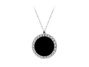Onyx Diamant Halskette Collier 750er 18 karat Weißgold Echt Gold mit Kette - Picture 1 of 2