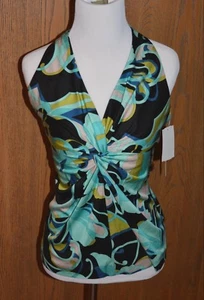 TRINA TURK Silk Sleeveless Printed Caspian Halter Top Shirt Multi Color Sz 0 - Picture 1 of 4