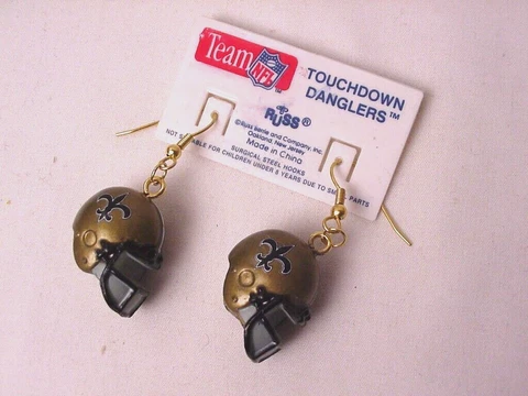 Vintage NFL New Orleans Saints Football Helmet Earrings Russ Touchdown Danglers Cover