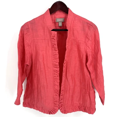 Chaqueta Chicos Mujer 1 Mediana Coral Lino Frente Abierto Blazer Flyaway Coastal Usada en Excelente Condición Foto 1 de 4