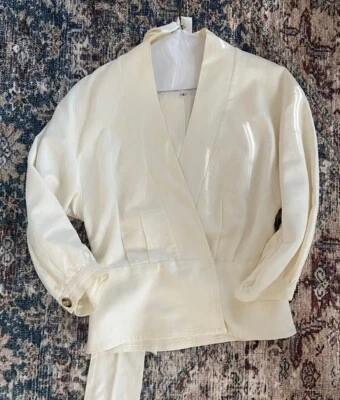 Blazer Chaqueta Trina Turk Talla 4 Blanco Crema Mezcla Algodón/Lino Cinturón Marfil Foto 1 de 4
