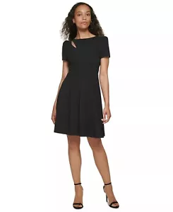 NUEVO CON ETIQUETAS DKNY Negro Mangas Cortas Ajuste y Destellos Vestido (2P) Mujer Damas - Imagen 1 de 3