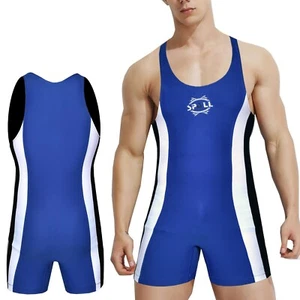 Wrestling Bodysuit Singlet Jersey Soft One Piece Swimsuit Gym Men Exercise Suit - Picture 1 of 16