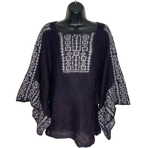 Wooden Ships Sweater Poncho Womens M/L Mohair Wool Dolman Aztec Purple Boho - Picture 1 of 12