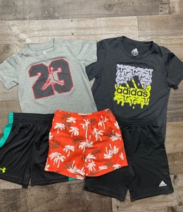 Adidas Under Armour Boys Lot of 5 Size 4/4T Athletic Shorts Shirts Spring/Summer - Picture 1 of 16