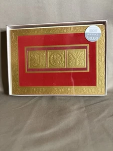 14 Cards Joy Gold Foil Embossed Lettering on Red Box of 14 Christmas Cards - Picture 1 of 2