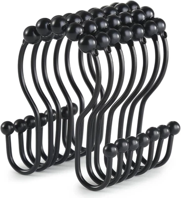 Shower Curtain Hooks, 12 Pcs Shower Curtain Rings, Stainless Steel Black Shower - Image 1 of 4