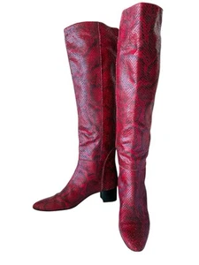 Giuseppe Zanotti Python Snake Leather Burgundy Tall Knee High Boots Women’s 39.5 - Picture 1 of 11