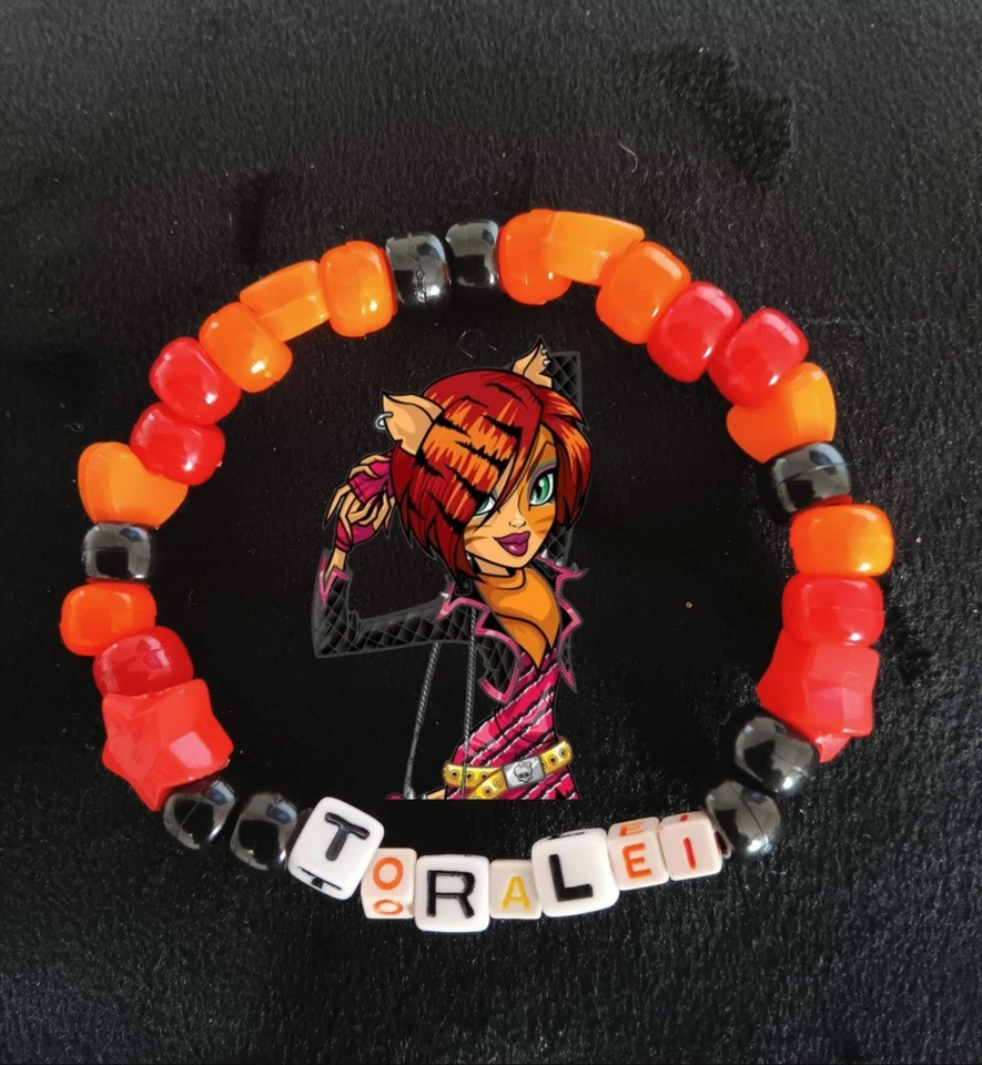 Pulsera Monster High Toralei Rayas Kandi Personalizada Naranja y Rojo Foto 1 de 2