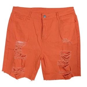 JEANS Stretchy Distressed Shorts Size 1XL Orange Raw Hems Working Pockets - Picture 1 of 7