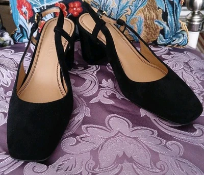 RUSSELL & BROMLEY Ladies Smart Black Suede Heeled Slingback Party Shoes 40/UK 7 - Image 1 of 4