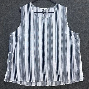 Cotton Sleeveless Summer Blouse Navy Nautical Stripes Button White Coastal XXL - Picture 1 of 8