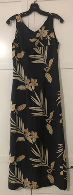 Tori Richard  Honolulu Midi Silk Dress Black Tropical Print Size Small Slit - Image 1 of 4