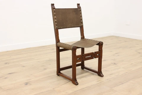 Antique Spanish Colonial Leather Desk or Side Chair, Brass Tacks #43627 Cover