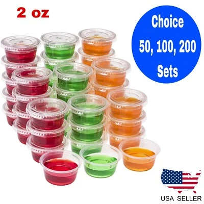 2 oz Plastic Clear Disposable Portion Cups Sauce Souffle Cup With Lids BPA Free