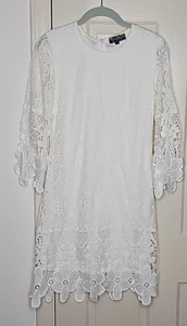J Glee Womens White Long Sleeve lined Lace Dress Size Small Wedding Hippy flower - Picture 1 of 16