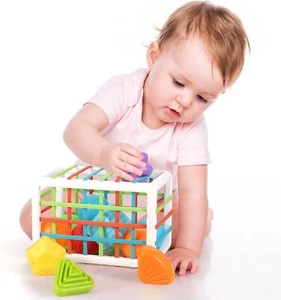 Baby Shape Sorting Toy, Sensory Sorting Bin with Elastic Bands, Bands Colorful - Picture 1 of 5