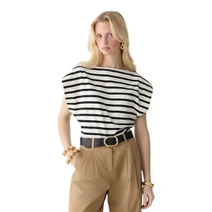 J Crew U-Bootneck Muskel T-Shirt schwarz gestreift Mariner Baumwolle Damen Größe M - Bild 1 von 15