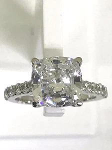 4.10ct White Cushion Leb Created Diamond Engagement 925 Sterling Silver Ring - Picture 1 of 8