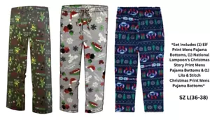 Set of 3 Graphic Mens Casual Pull On Christmas Print Sleep Pants Size L (36-38) - Picture 1 of 4